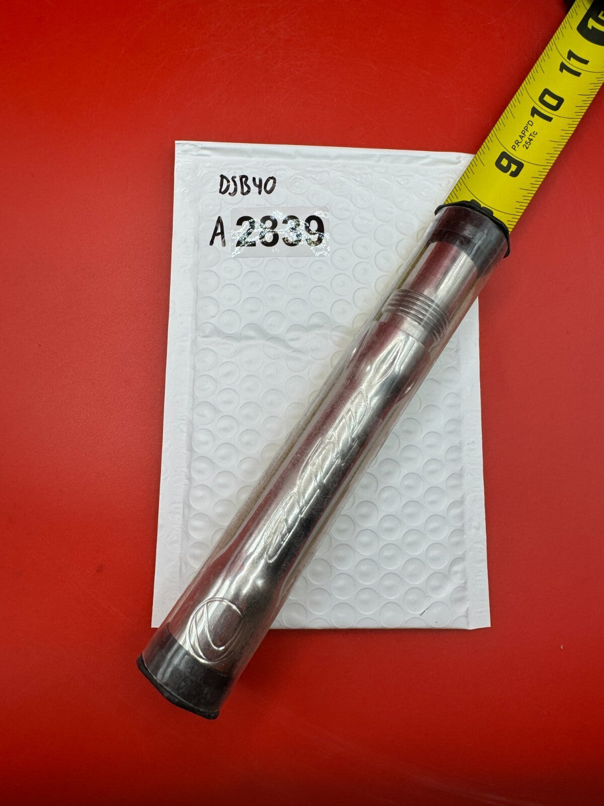 Dye SS Angel Threaded .688 Paintball Barrel Back - used paintball barrel back - silver/red anno