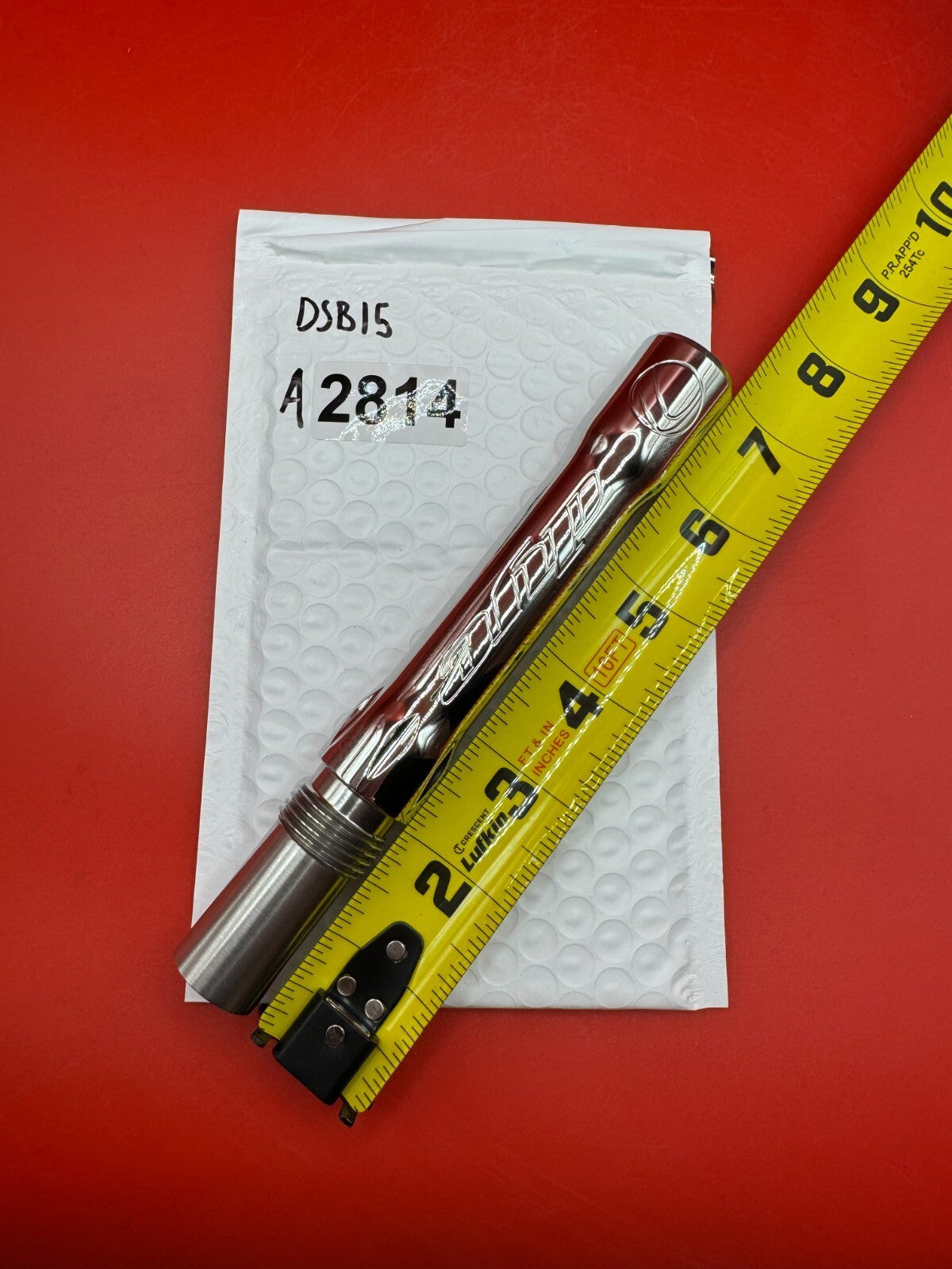 Dye SS Angel Threaded .688 Paintball Barrel Back - used paintball barrel back - red anno/silver
