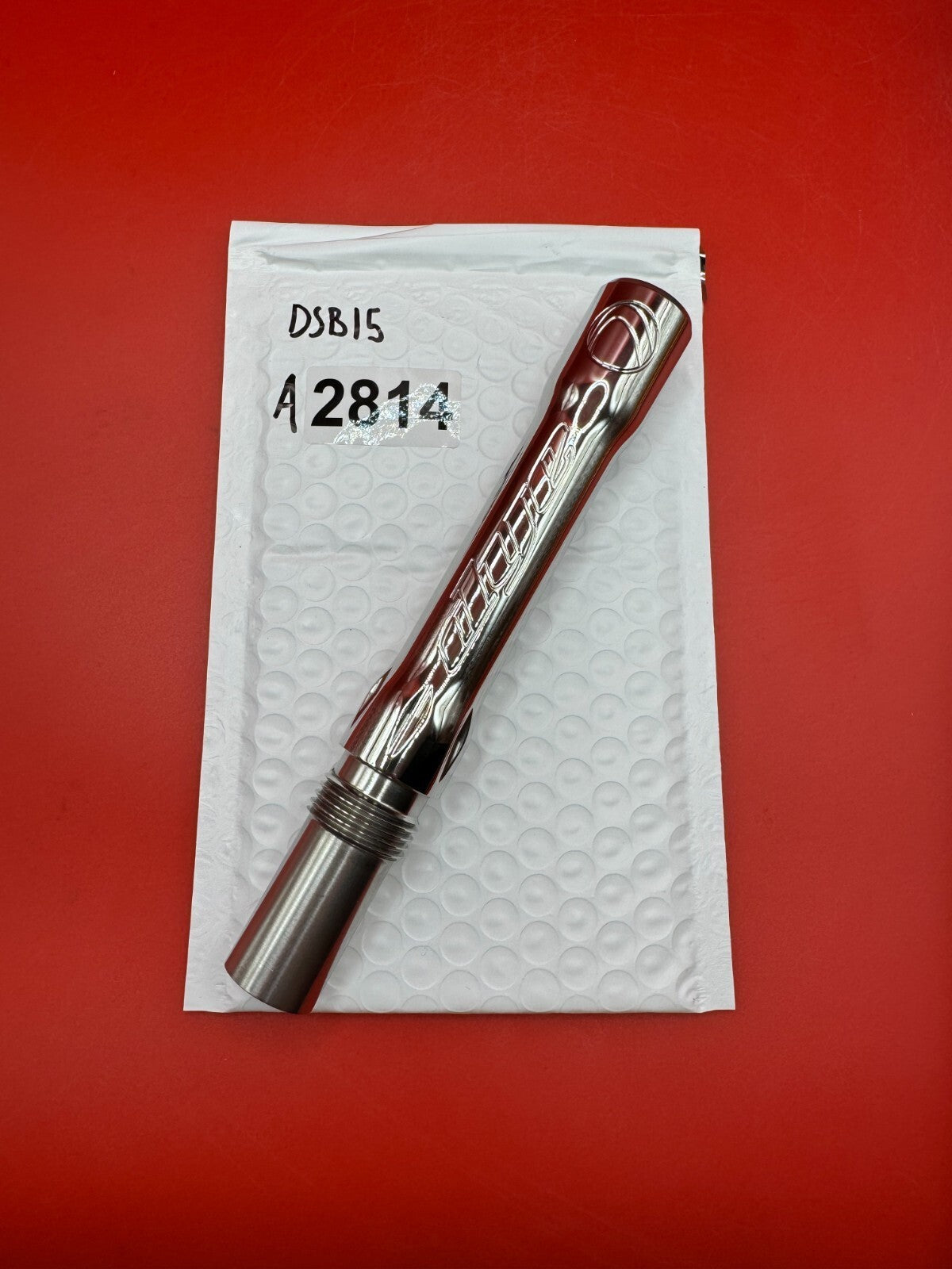Dye SS Angel Threaded .688 Paintball Barrel Back - used paintball barrel back - red anno/silver