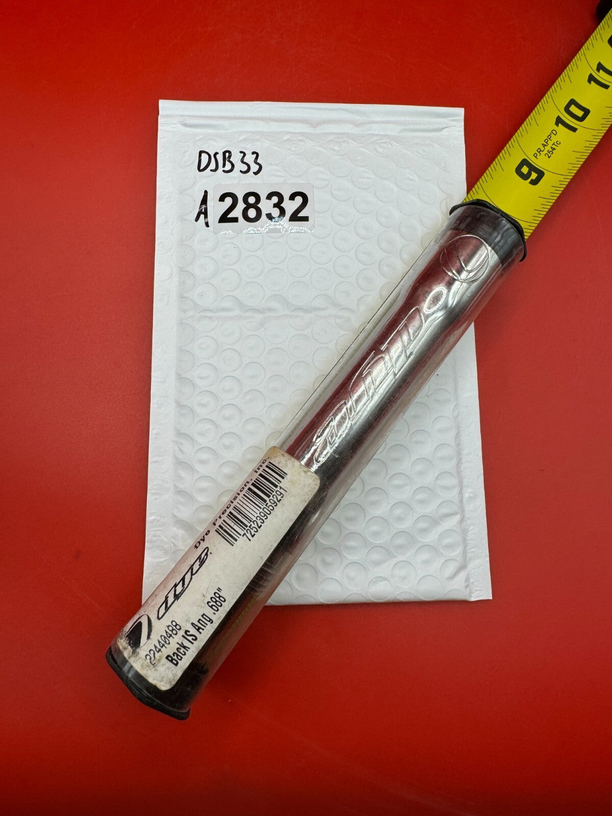 Dye SS Angel Threaded .688 Paintball Barrel Back - used paintball barrel back - silver/red anno