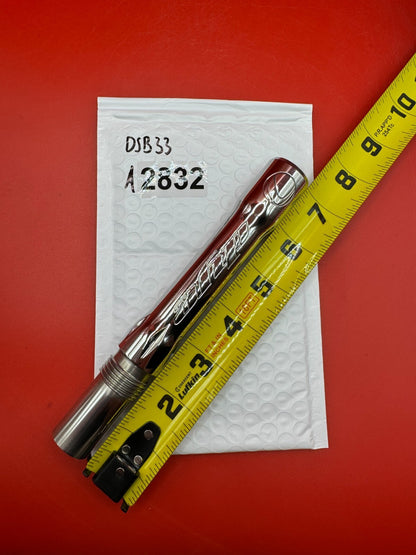 Dye SS Angel Threaded .688 Paintball Barrel Back - used paintball barrel back - silver/red anno
