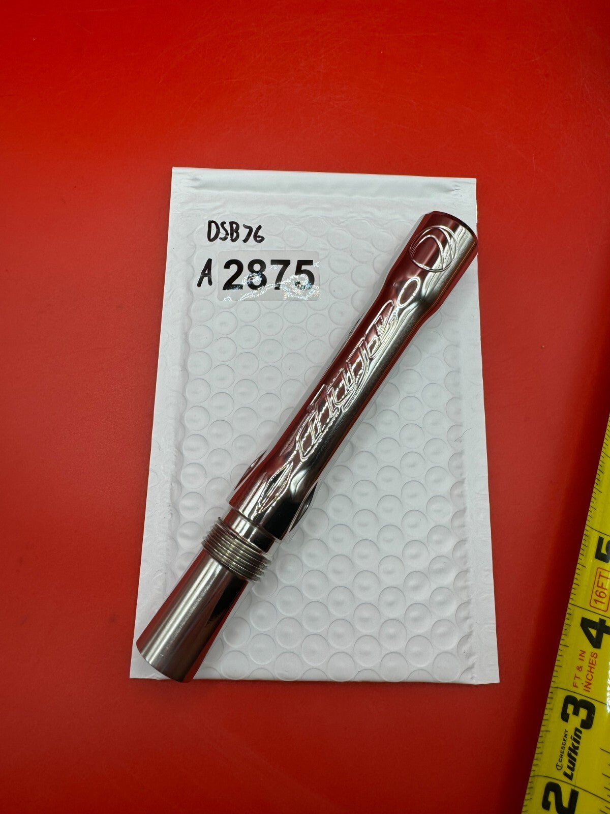 Dye SS Angel Threaded .688 Paintball Barrel Back - used paintball barrel back - red anno/silver