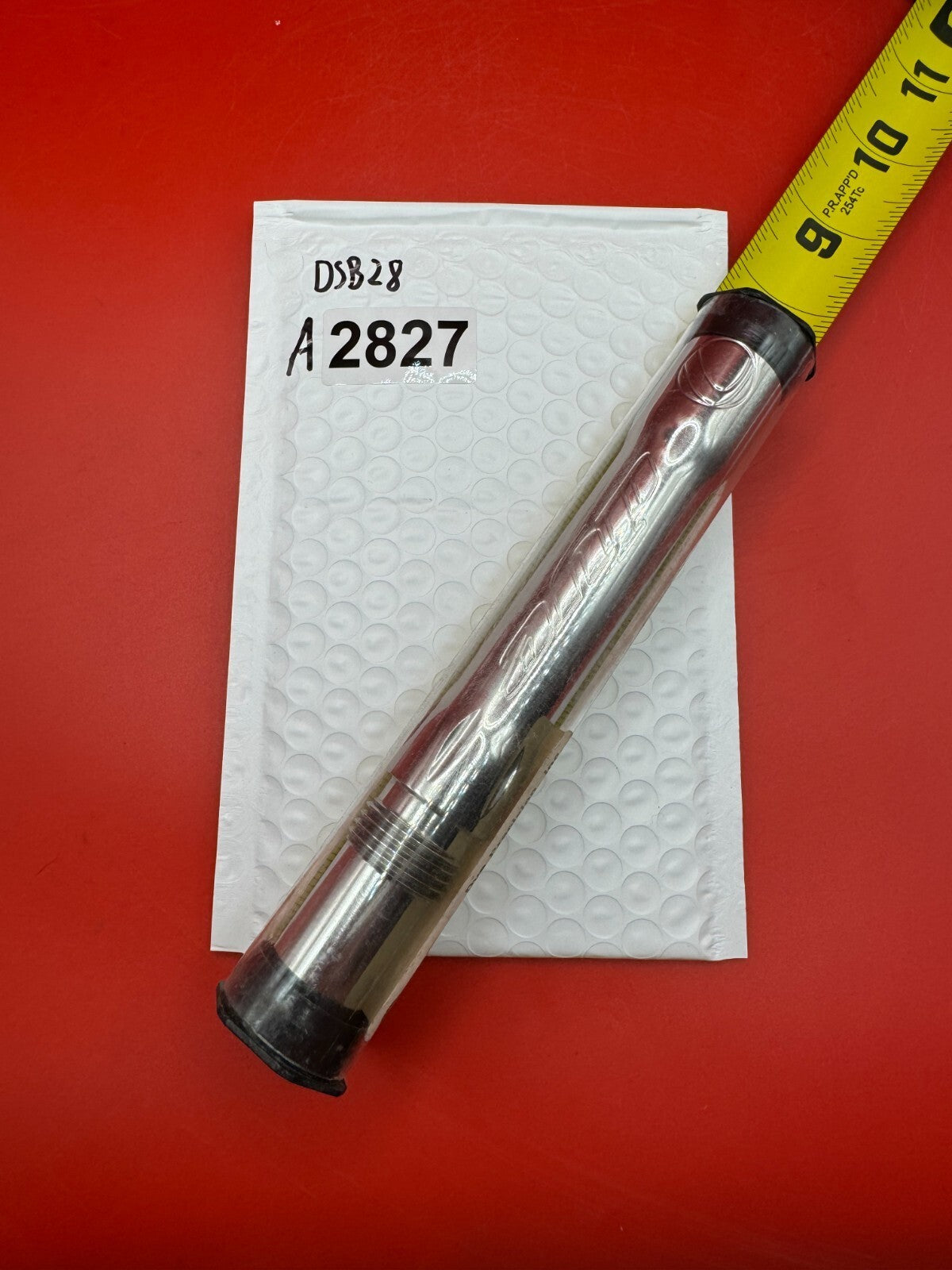 Dye SS Angel Threaded .688 Paintball Barrel Back - used paintball barrel back - red/silver