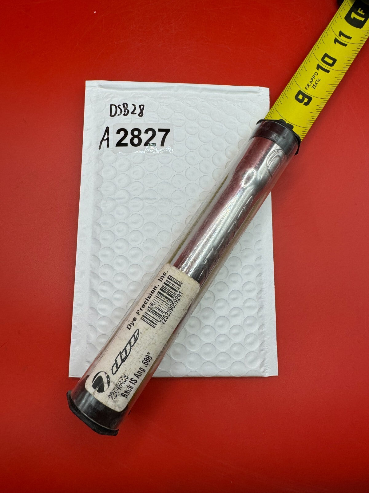 Dye SS Angel Threaded .688 Paintball Barrel Back - used paintball barrel back - red/silver