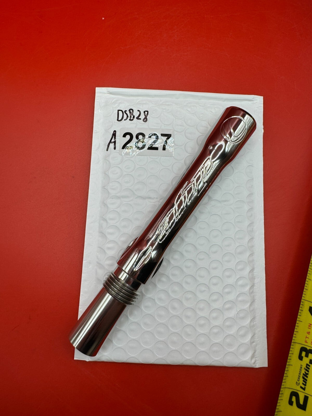 Dye SS Angel Threaded .688 Paintball Barrel Back - used paintball barrel back - red/silver