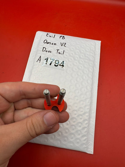 Evil PB Omen V2 Dove Tail - used paintball bolt dovetail / bolt tail assembly - red anno / silver