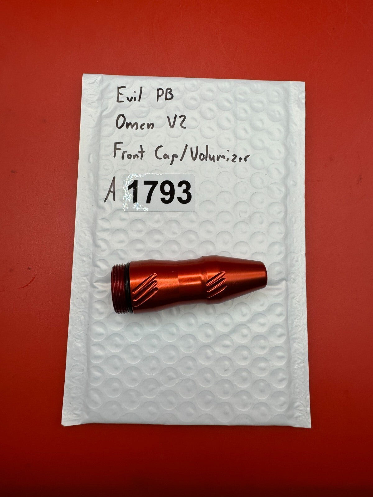 Evil PB Omen V2 Front Cap/Volumizer - used paintball front cap / volumizer - orange anno
