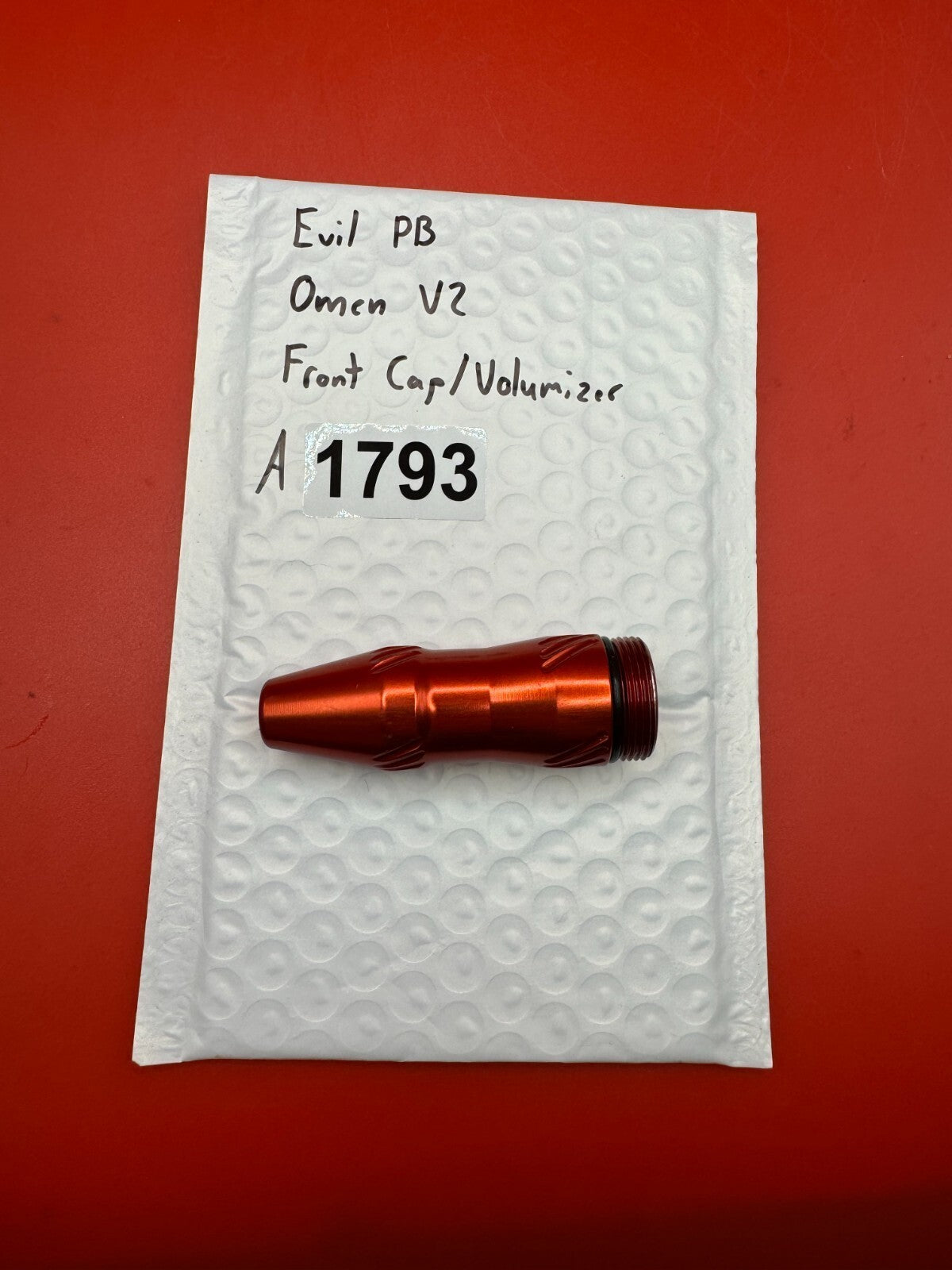 Evil PB Omen V2 Front Cap/Volumizer - used paintball front cap / volumizer - orange anno