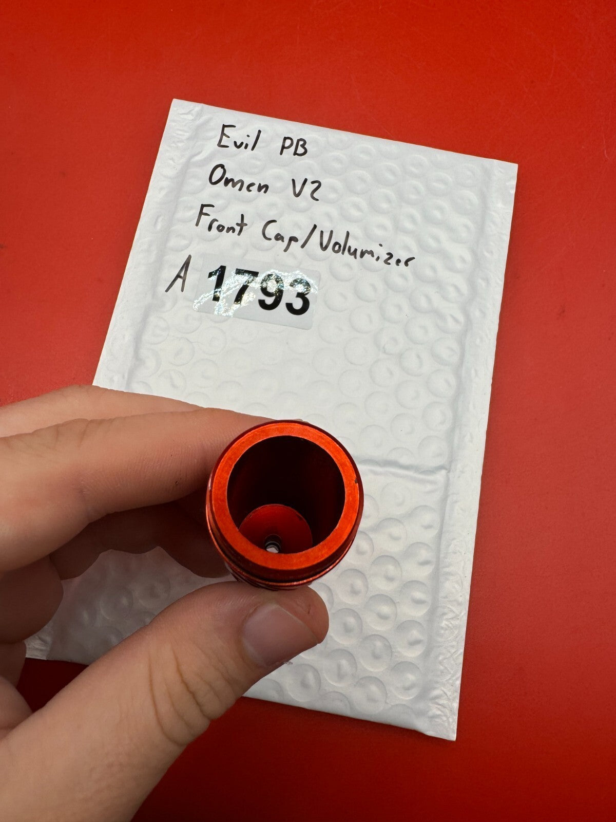 Evil PB Omen V2 Front Cap/Volumizer - used paintball front cap / volumizer - orange anno
