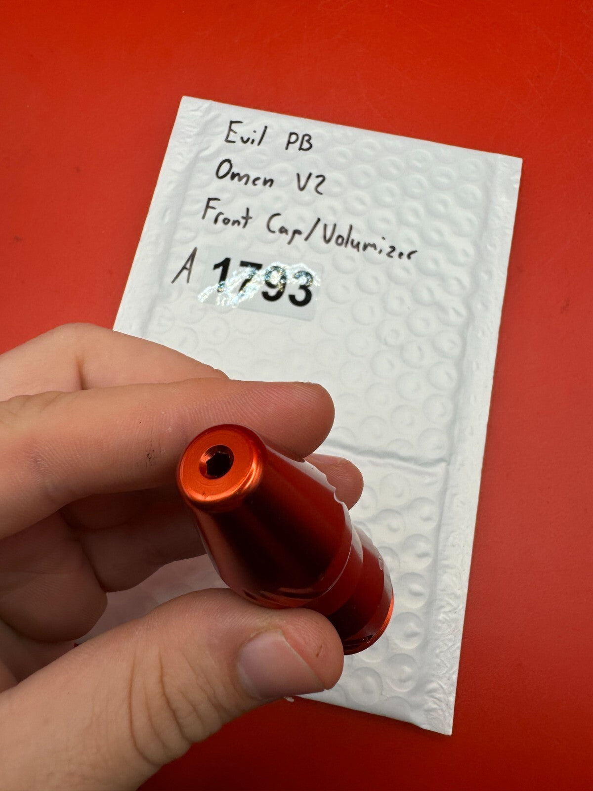 Evil PB Omen V2 Front Cap/Volumizer - used paintball front cap / volumizer - orange anno