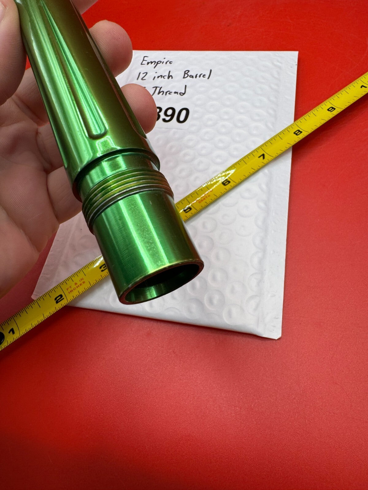 Empire 12 Inch Paintball Barrel AC Thread - used paintball barrel - green anno
