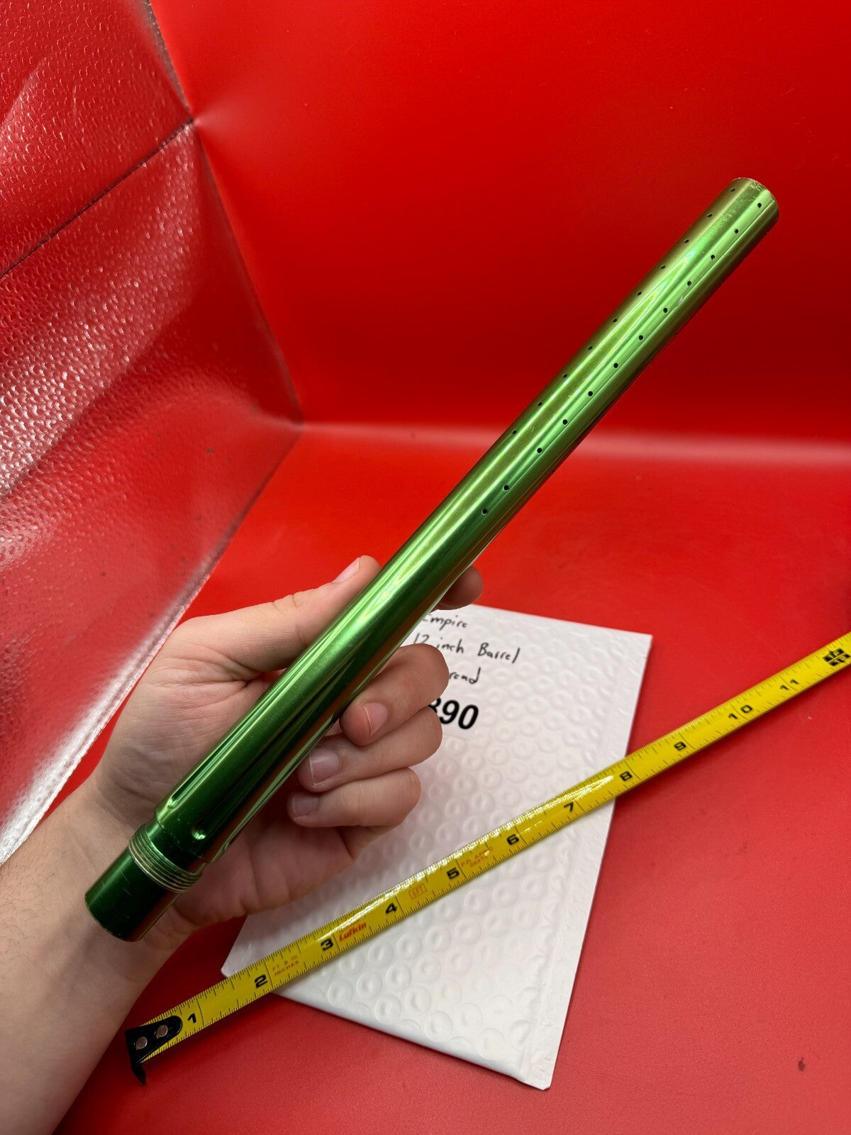 Empire 12 Inch Paintball Barrel AC Thread - used paintball barrel - green anno