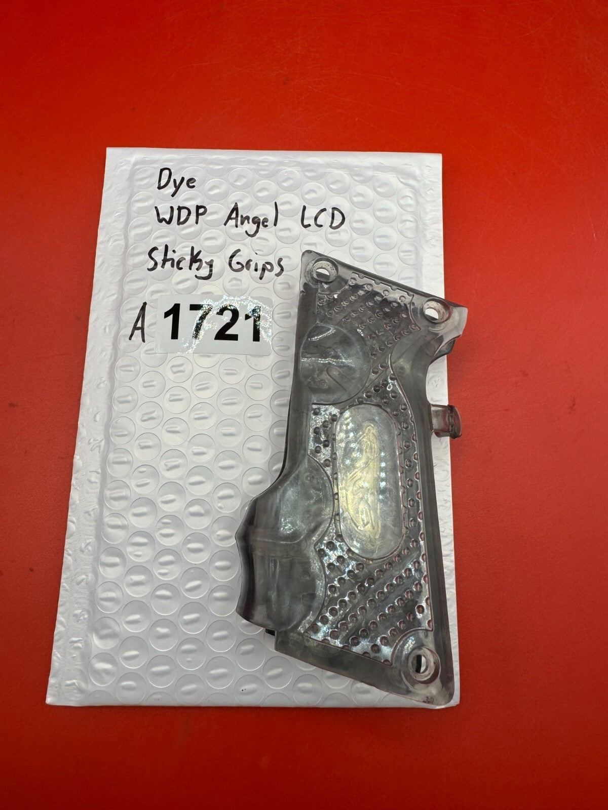 Dye WDP Angel LCD Sticky Grips - used paintball grip panels - smoke clear