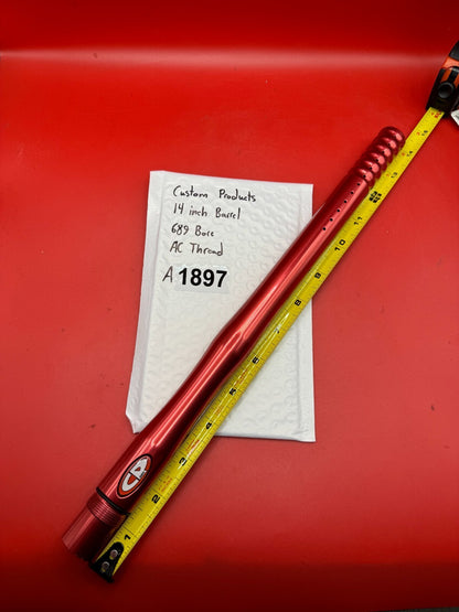 Custom Products 14 Inch Paintball Barrel 689 Bore AC Thread - used paintball barrel - red anno