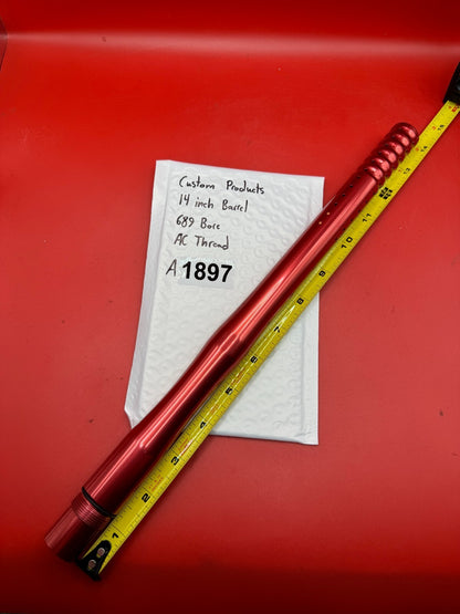 Custom Products 14 Inch Paintball Barrel 689 Bore AC Thread - used paintball barrel - red anno