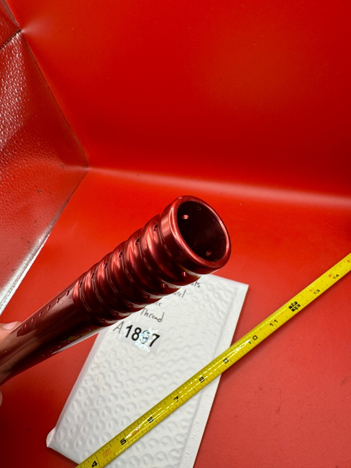 Custom Products 14 Inch Paintball Barrel 689 Bore AC Thread - used paintball barrel - red anno