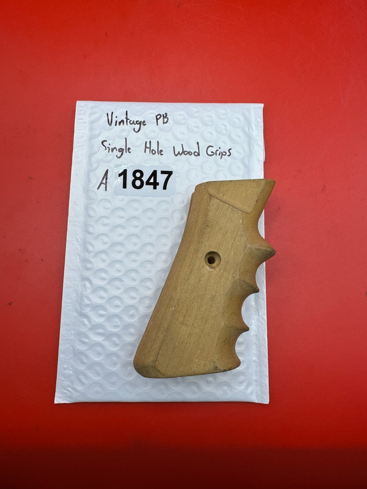 Vintage PB Single Hole Wood Grips - used paintball grip panel - natural wood (unfinished)