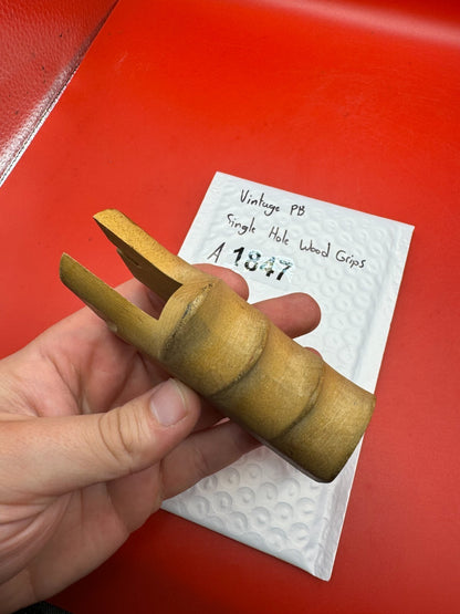 Vintage PB Single Hole Wood Grips - used paintball grip panel - natural wood (unfinished)