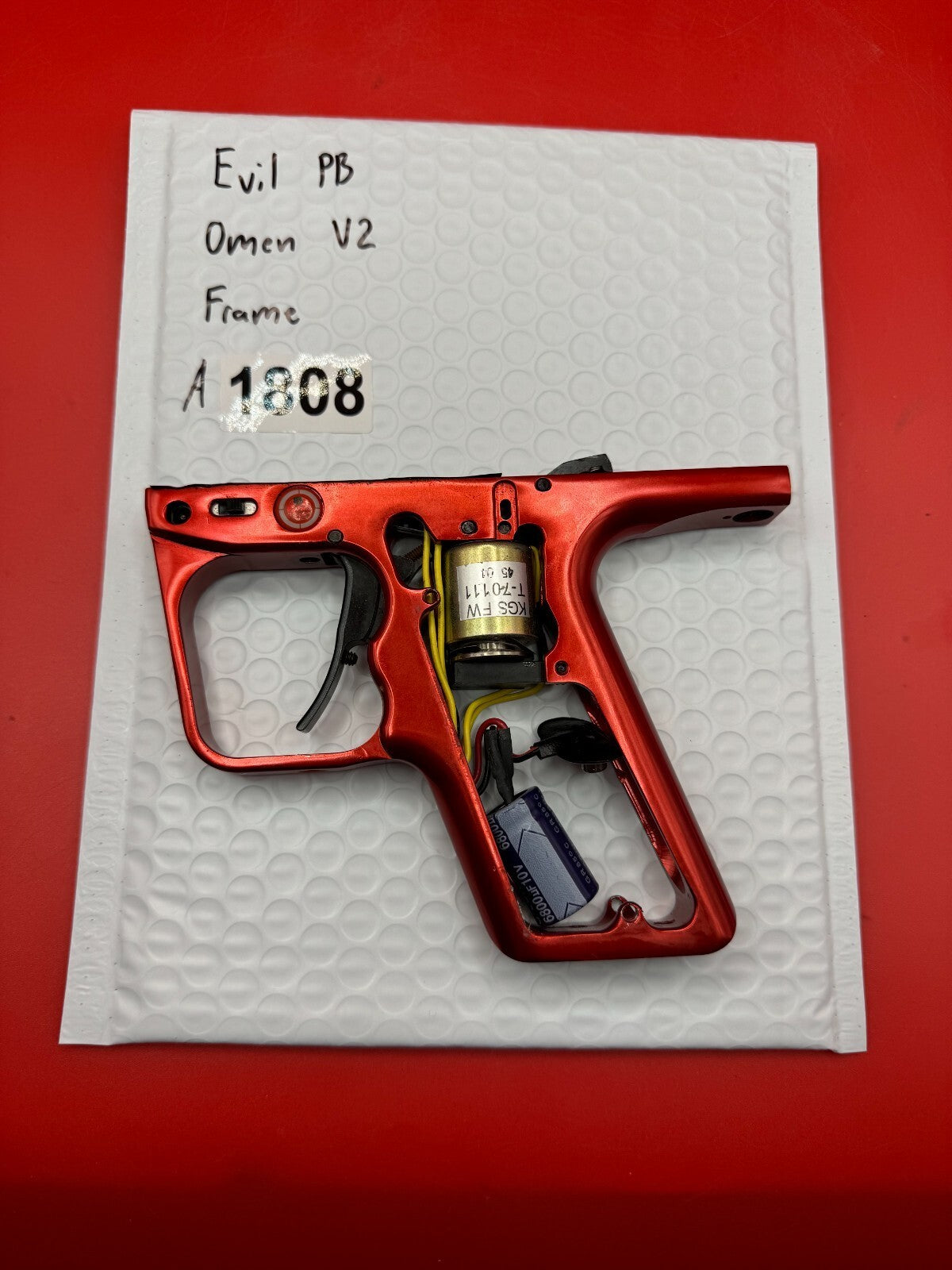 Evil PB Omen V2 Paintball Marker Frame - used paintball trigger frame - red anno