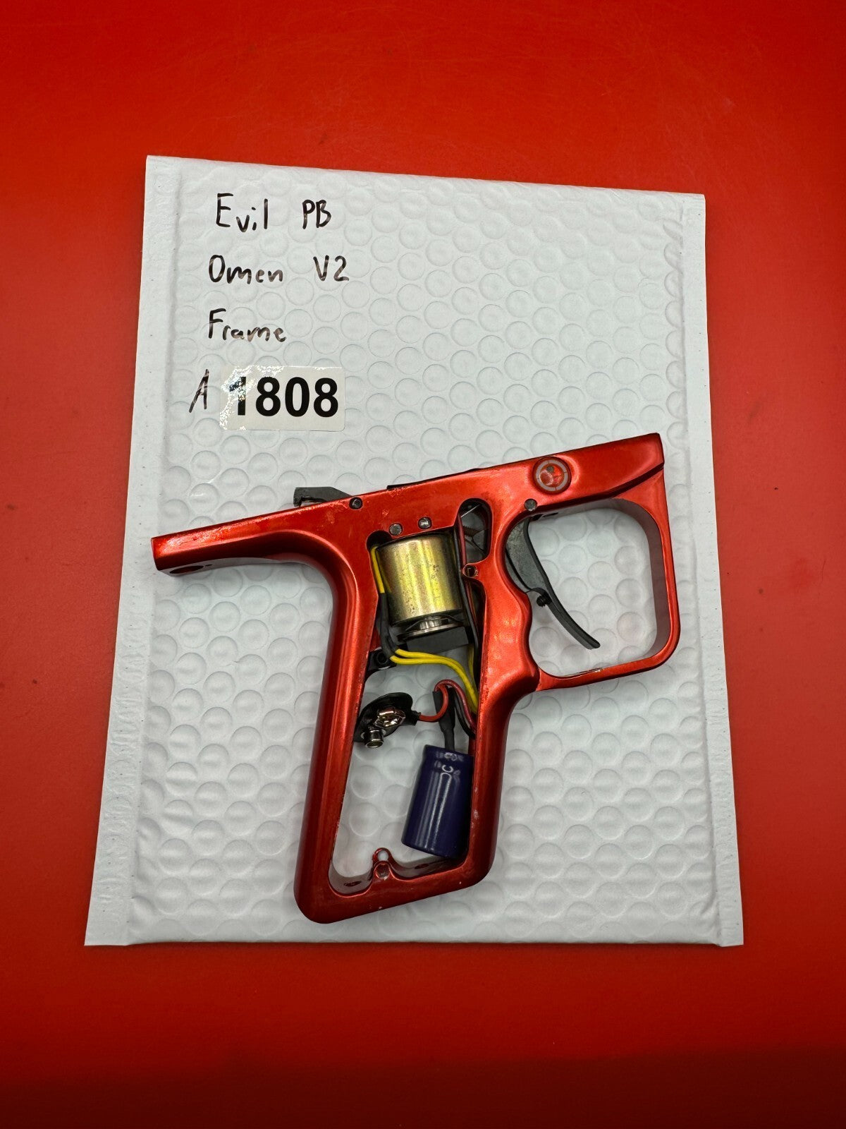 Evil PB Omen V2 Paintball Marker Frame - used paintball trigger frame - red anno