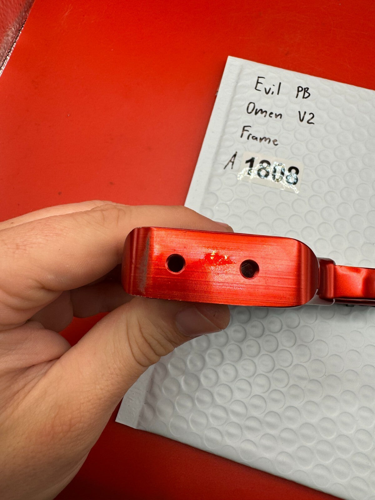 Evil PB Omen V2 Paintball Marker Frame - used paintball trigger frame - red anno