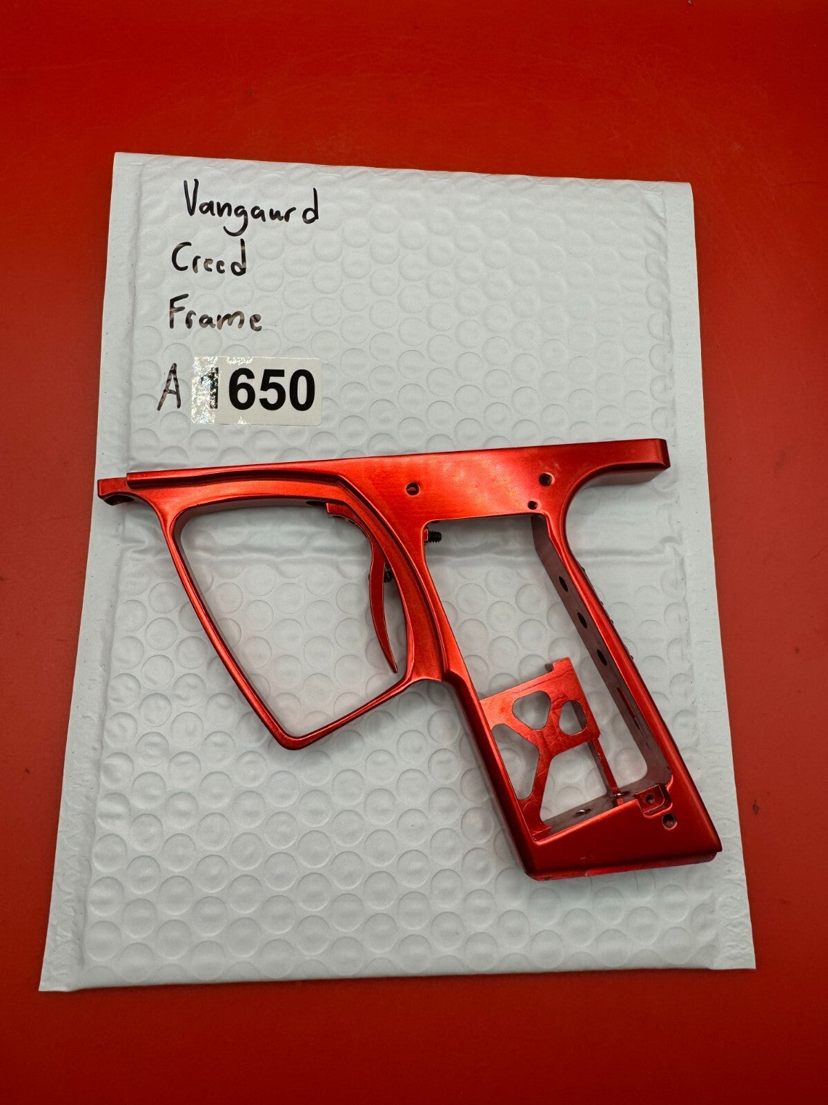 Vangaurd Creed Paintball Marker Frame - used paintball trigger frame - red anno
