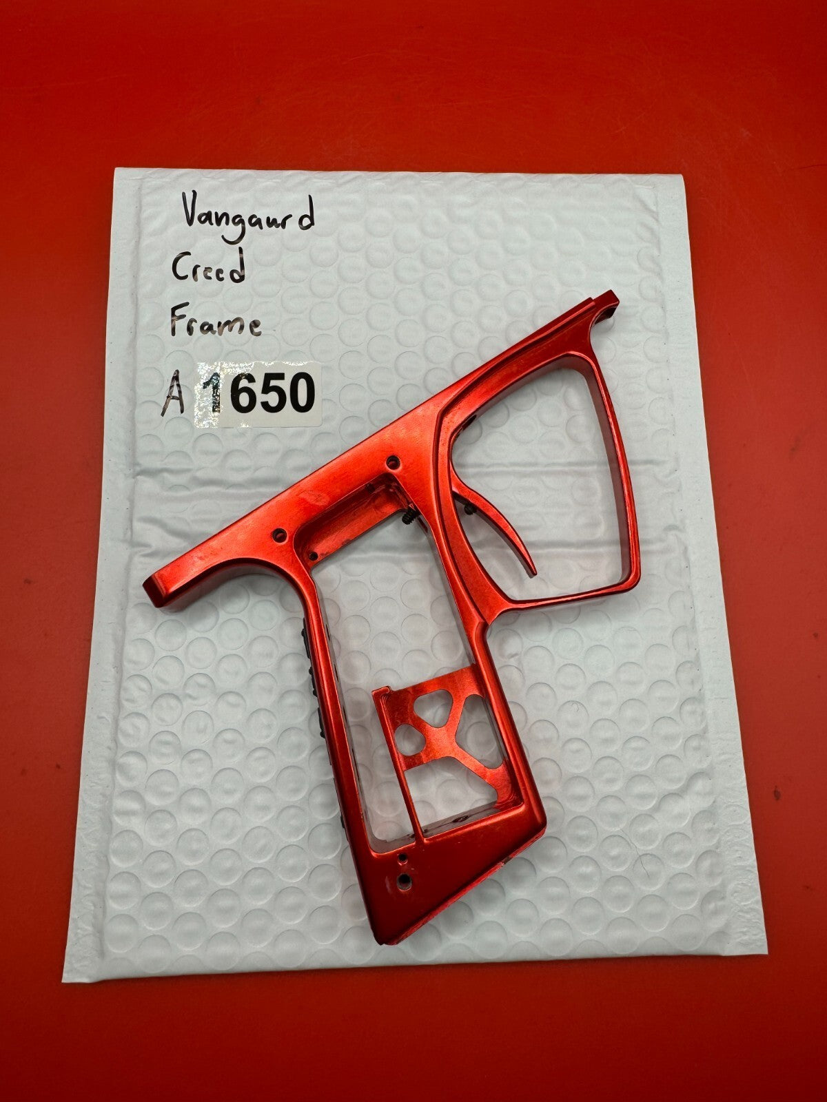 Vangaurd Creed Paintball Marker Frame - used paintball trigger frame - red anno