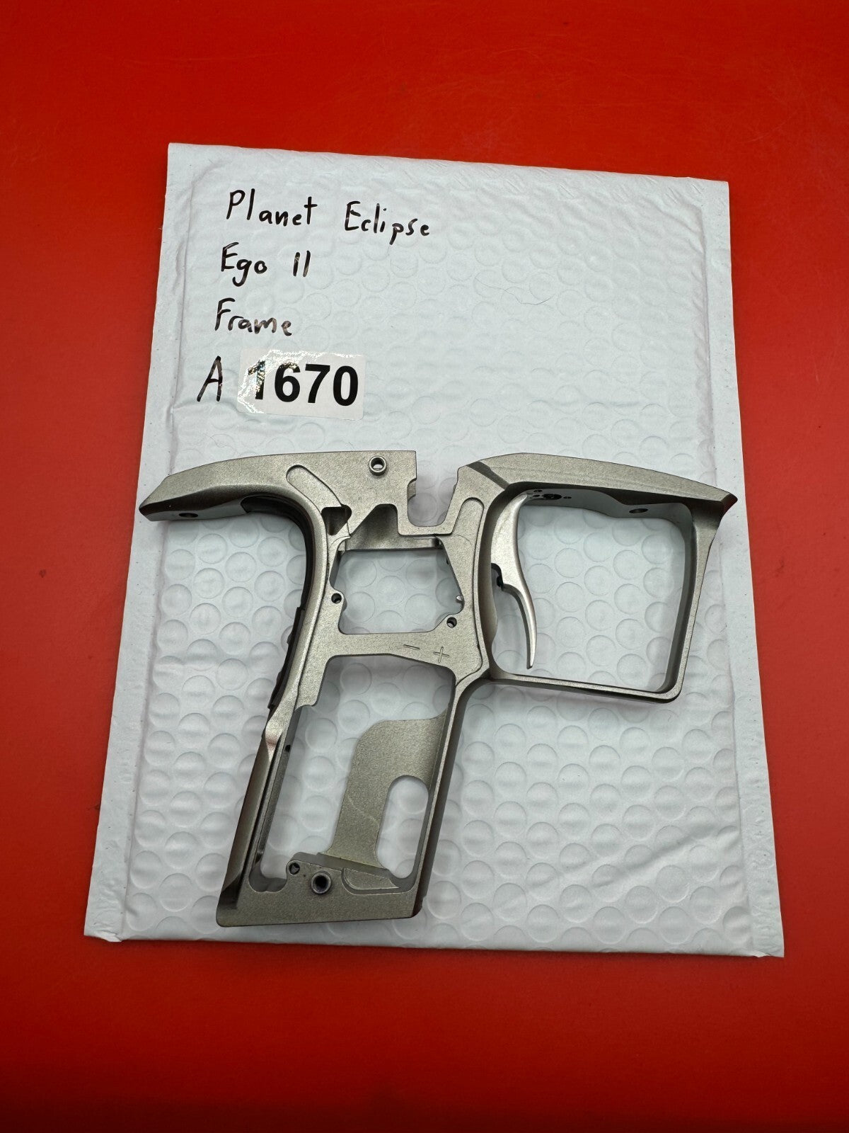 Planet Eclipse Ego II Paintball Marker Frame - used paintball trigger frame - silver/raw aluminum
