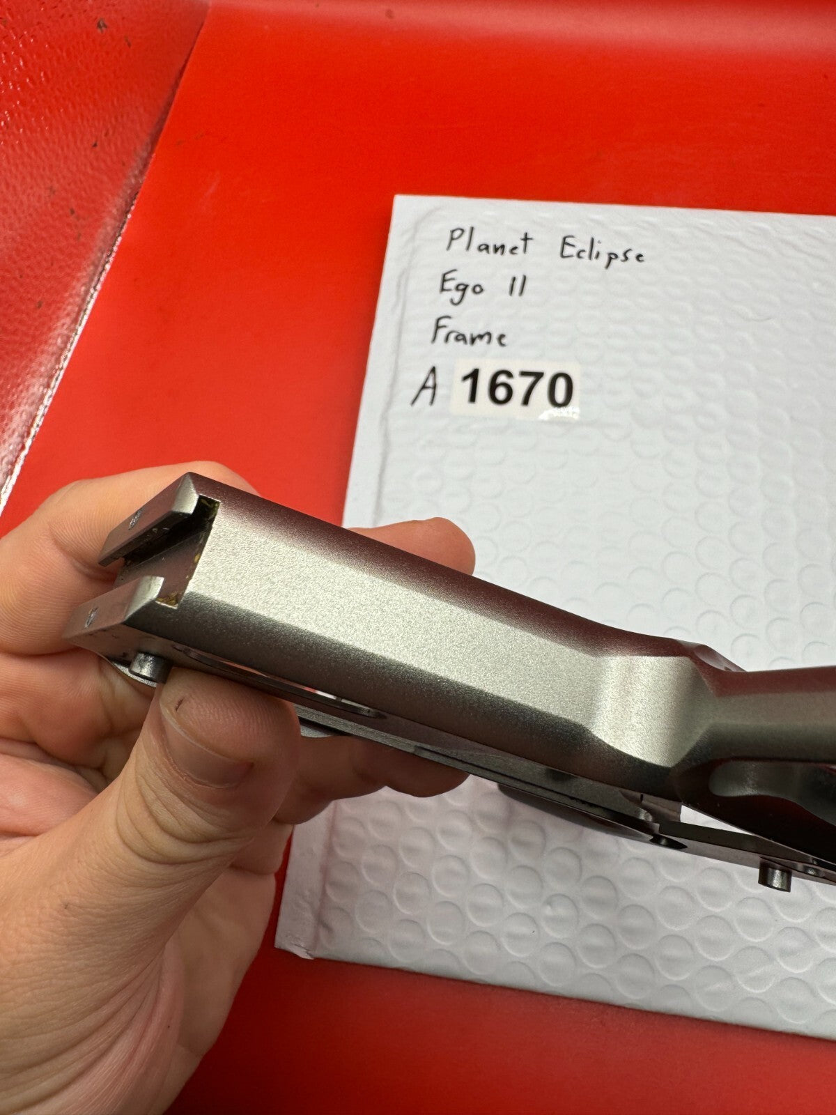 Planet Eclipse Ego II Paintball Marker Frame - used paintball trigger frame - silver/raw aluminum