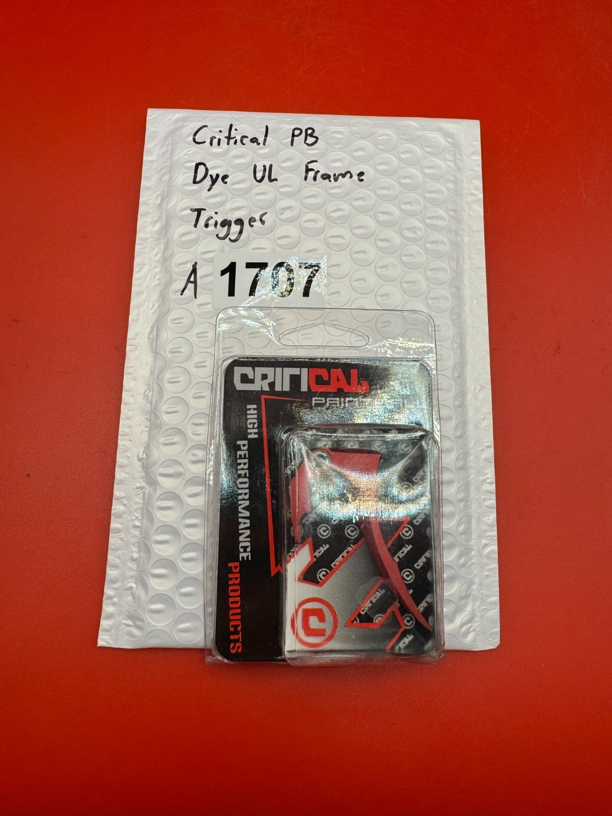Critical PB Dye UL Frame Trigger - used paintball trigger - red anno