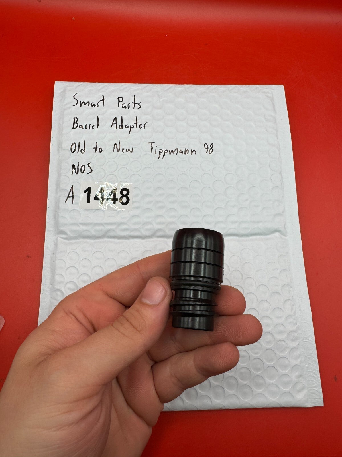Smart Parts Barrel Adapter Old to New Tippmann 98 NOS - used paintball barrel adapter - black