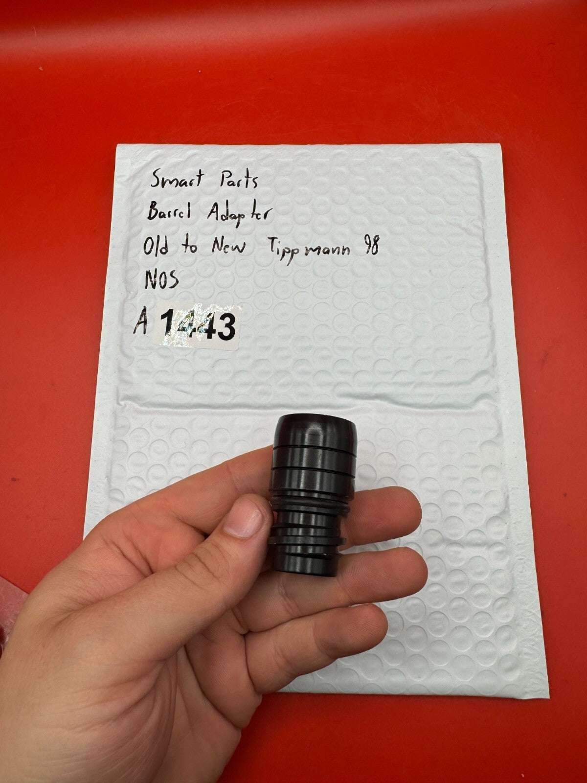 Smart Parts Barrel Adapter Old to New Tippmann 98 NOS - used paintball barrel adapter - black