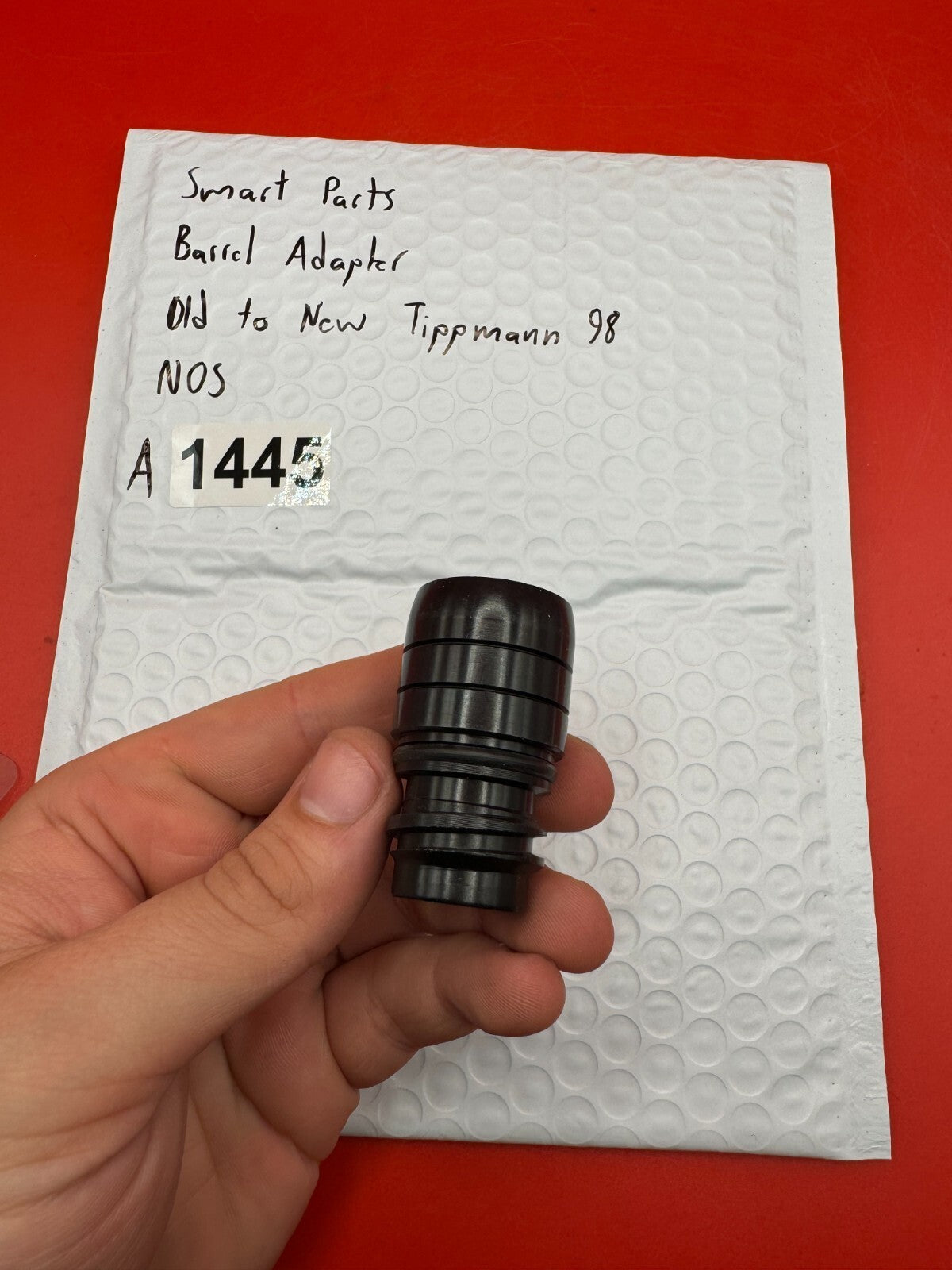 Smart Parts Barrel Adapter Old to New Tippmann 98 NOS - used paintball barrel adapter - black