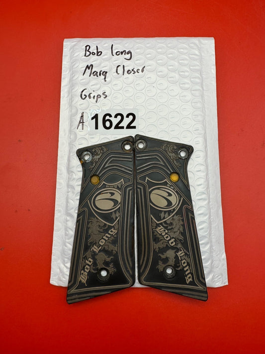 Bob Long Marq Closer Grips - used paintball grip panels - black/gold