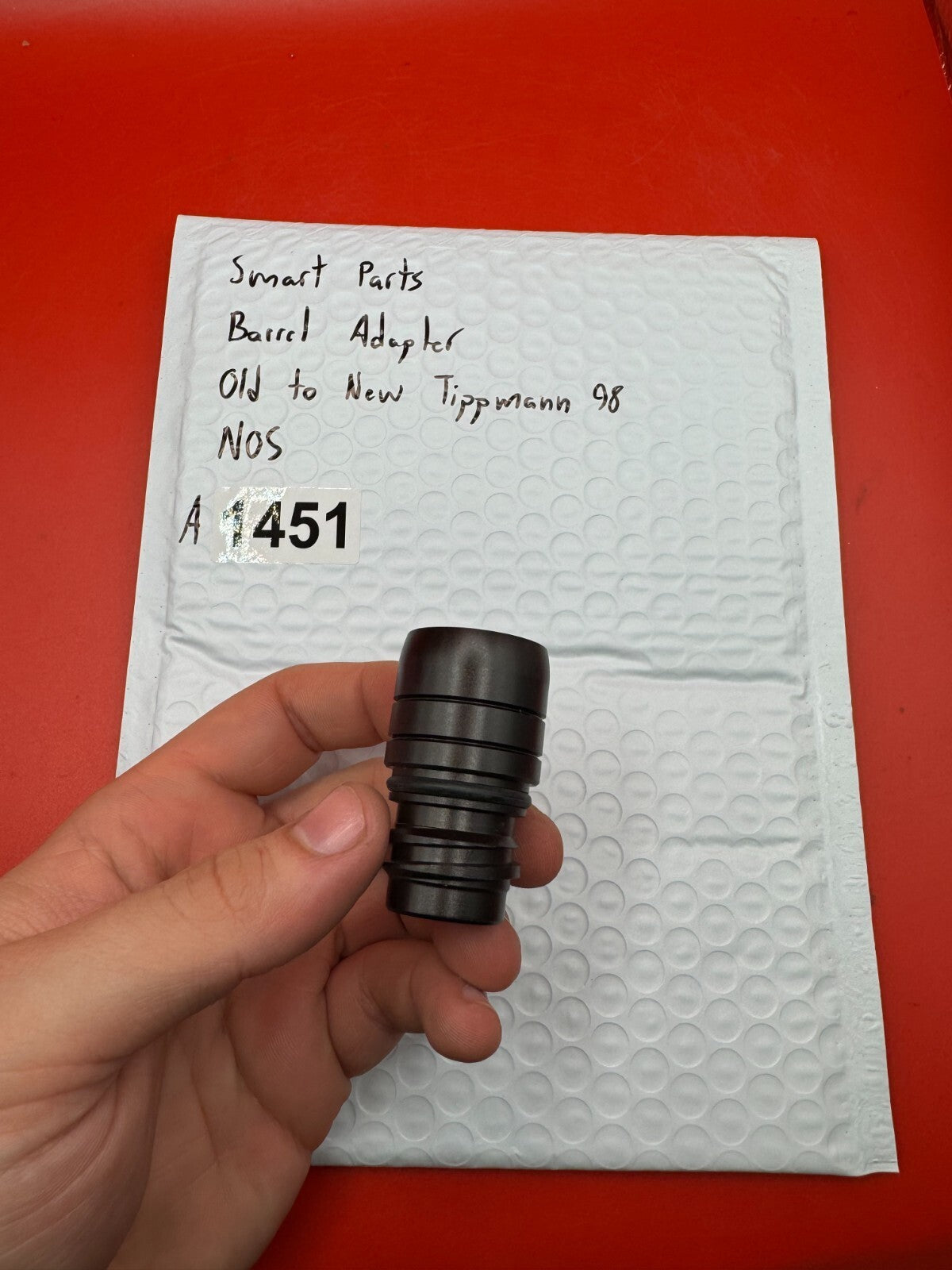 Smart Parts Paintball Barrel Adopter Old to New Tippmann 98 NOS - used paintball barrel adapter - black