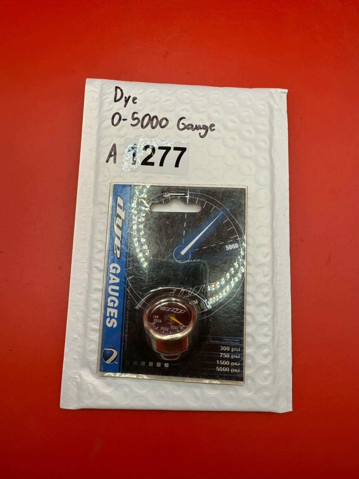 Dye 0-5000 Gauge NOS - used paintball pressure gauge - silver/red