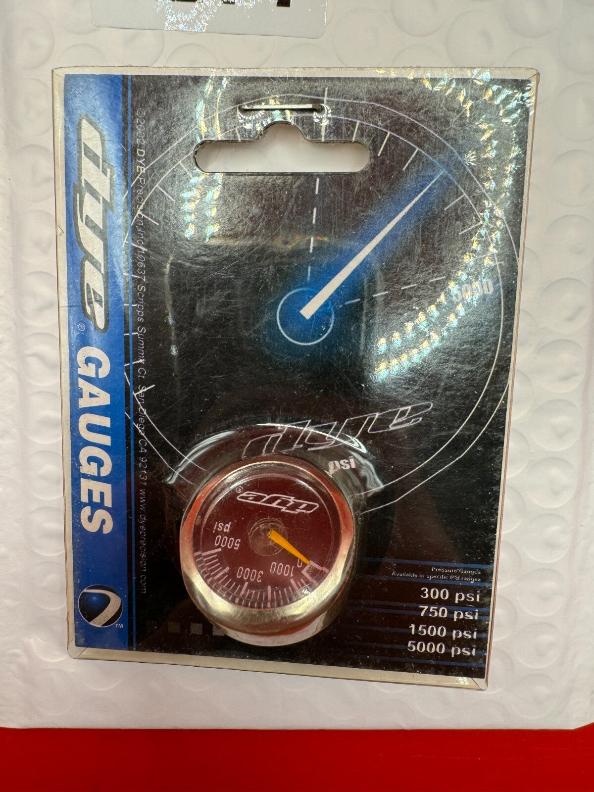 Dye 0-5000 Gauge NOS - used paintball pressure gauge - silver/red