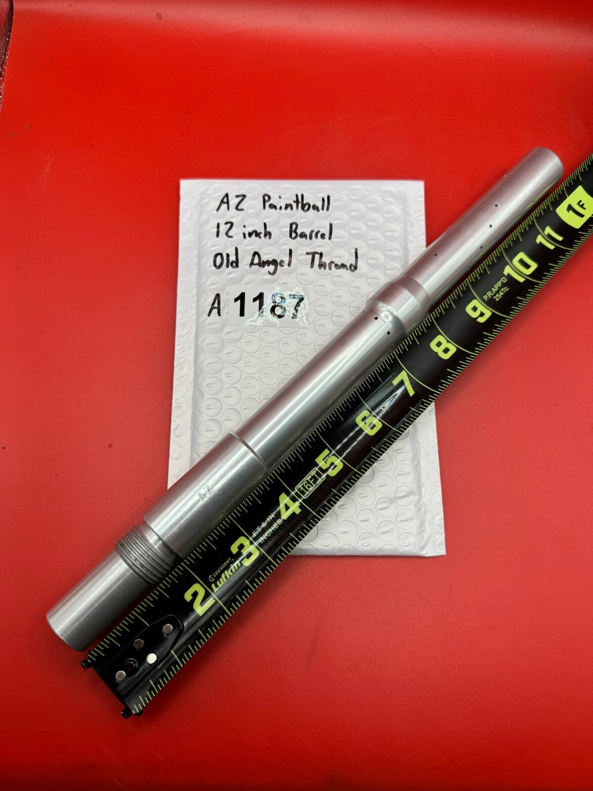 AZ Paintball 12 inch Barrel Old Angel Thread - used paintball barrel - silver