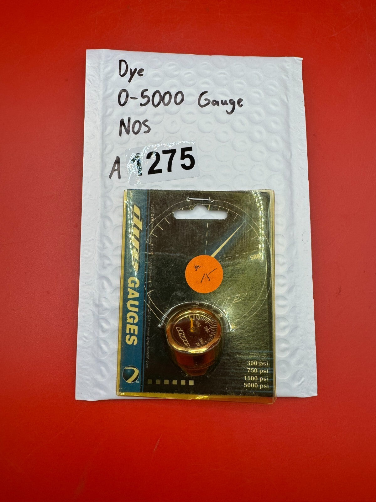 Dye 0-5000 Gauge NOS - used paintball pressure gauge - red/gold