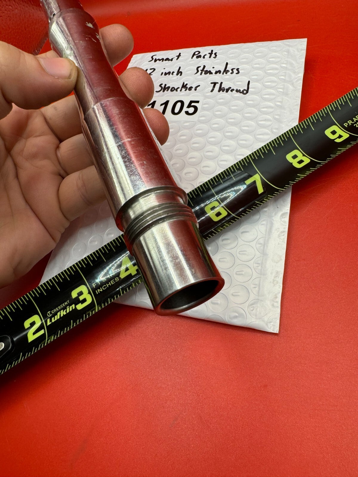 Smart Parts 12 inch Stainless Old Shocker Thread - used paintball barrel - red anno with polished stainless