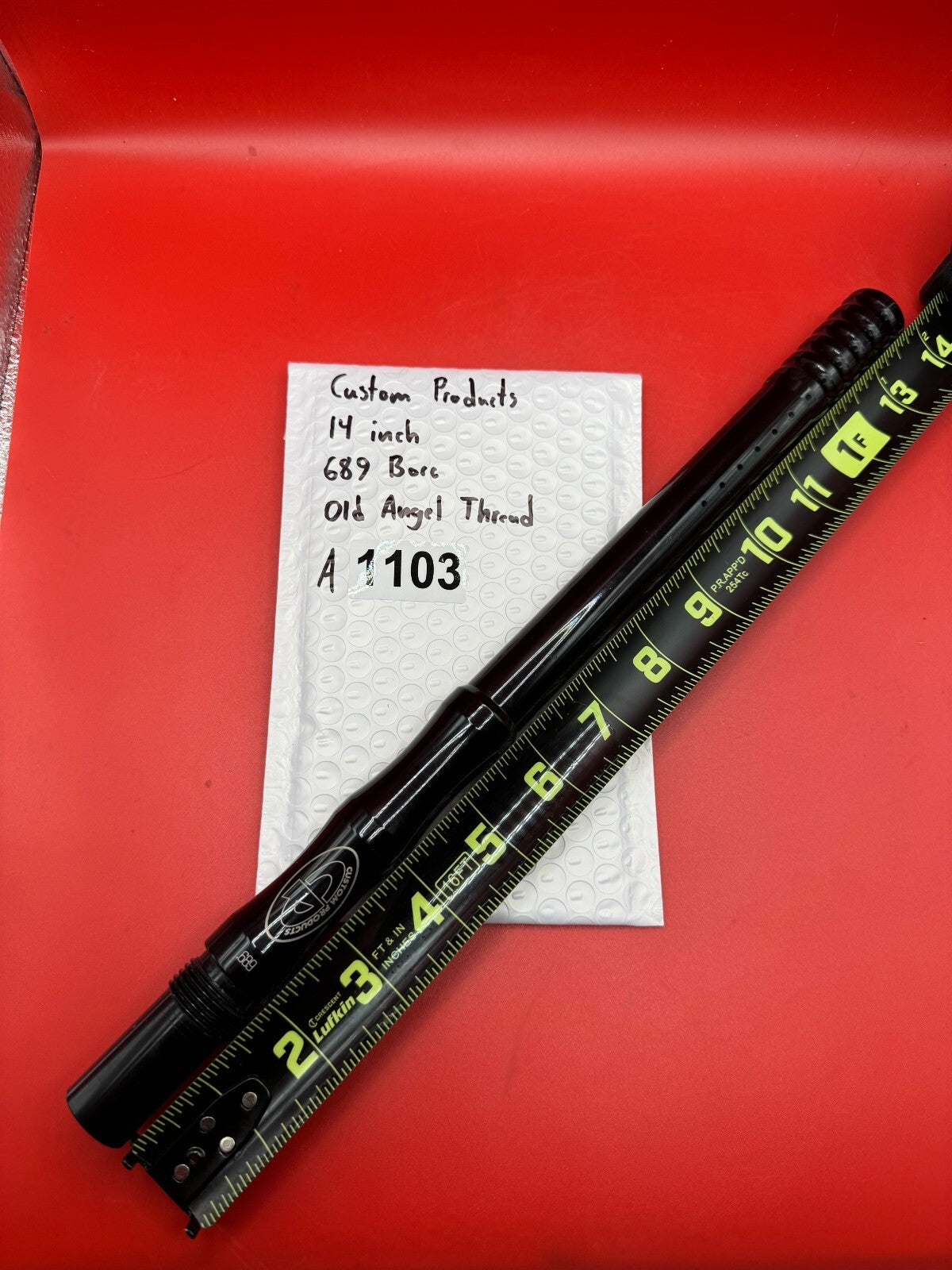 Custom Products 14 inch 689 Bore Old Angel Thread - used paintball barrel (one-piece) - black anno