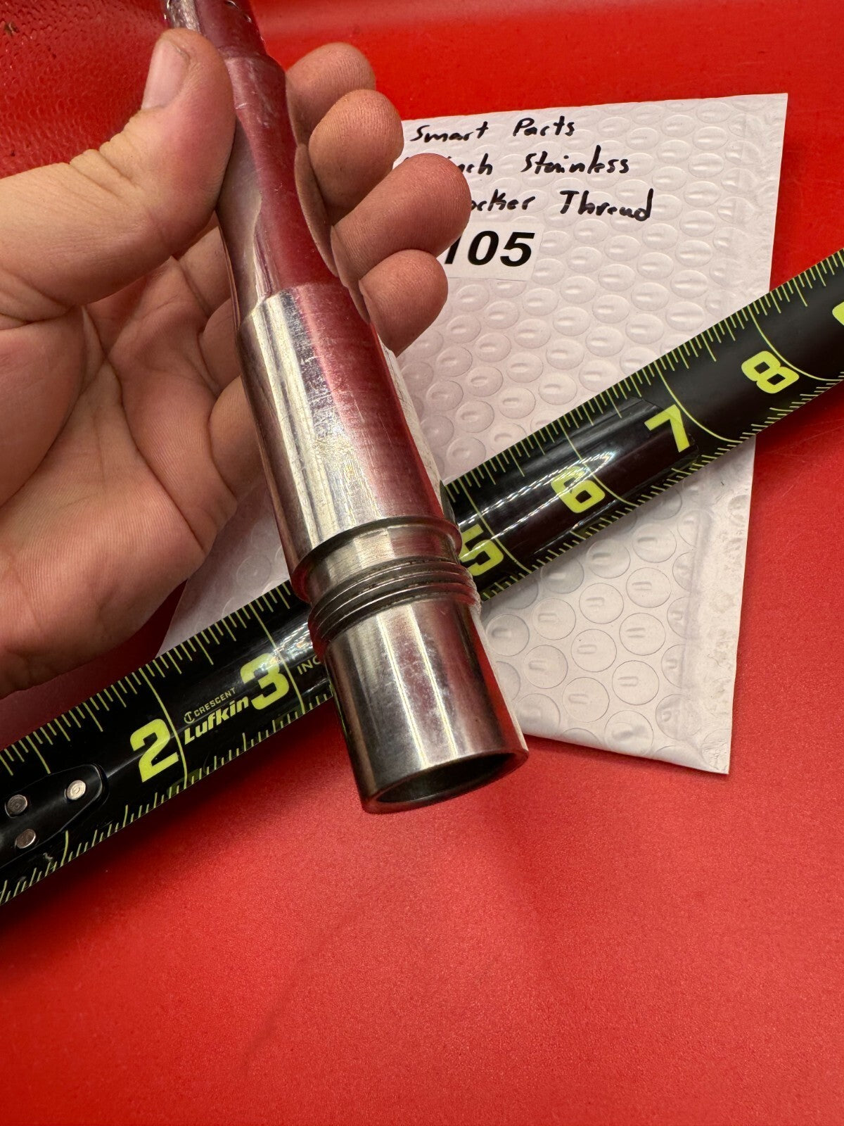 Smart Parts 12 inch Stainless Old Shocker Thread - used paintball barrel - red anno with polished stainless