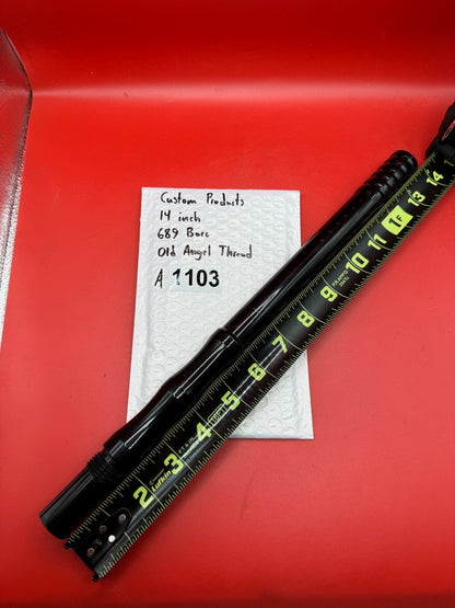 Custom Products 14 inch 689 Bore Old Angel Thread - used paintball barrel (one-piece) - black anno