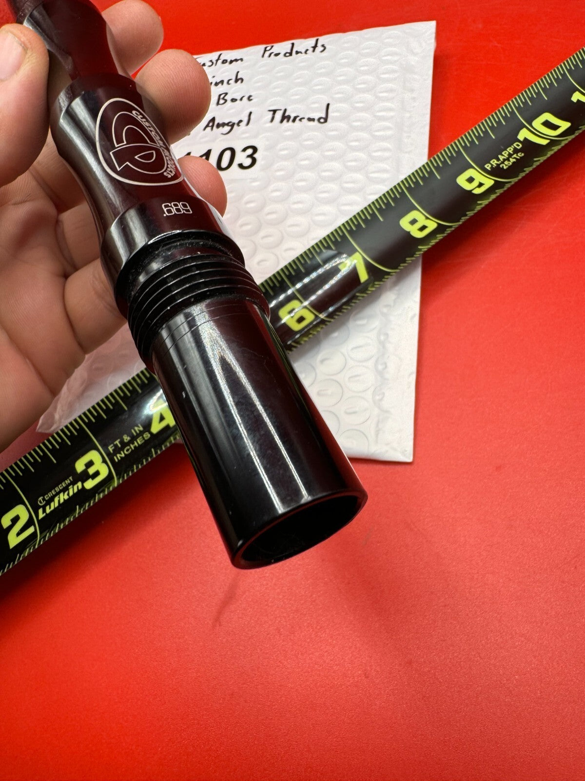 Custom Products 14 inch 689 Bore Old Angel Thread - used paintball barrel (one-piece) - black anno