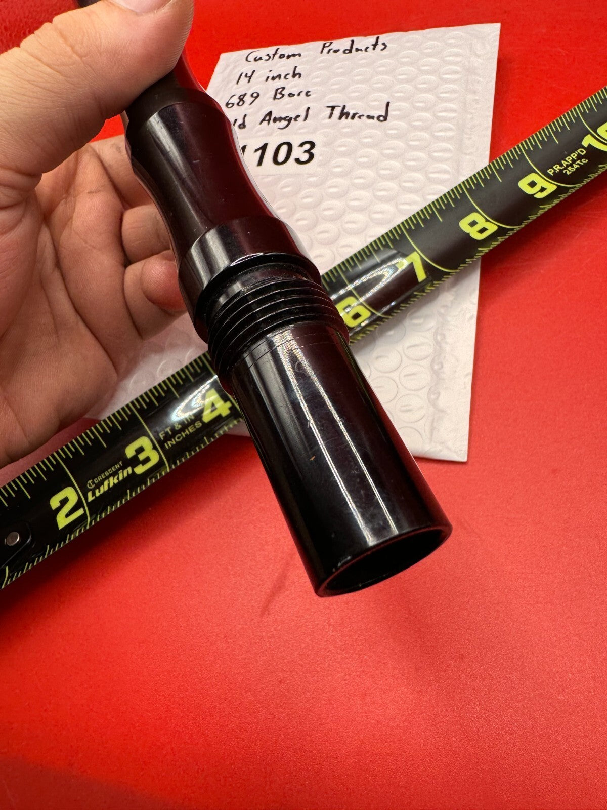 Custom Products 14 inch 689 Bore Old Angel Thread - used paintball barrel (one-piece) - black anno