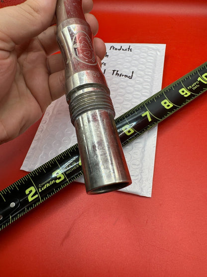 Custom Products 11.5 inch 689 Bore Old Angel Thread - used paintball barrel (two-piece style: back/breech section with tip) - red anno with polished silver accent rings