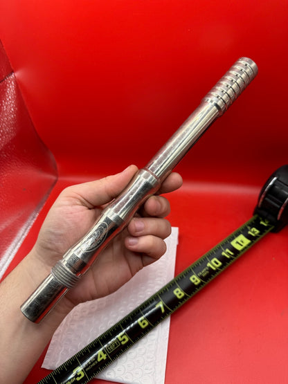 Custom Products 11.5 inch 689 Bore Old Angel Thread - used paintball barrel (two-piece style: back/breech section with tip) - red anno with polished silver accent rings
