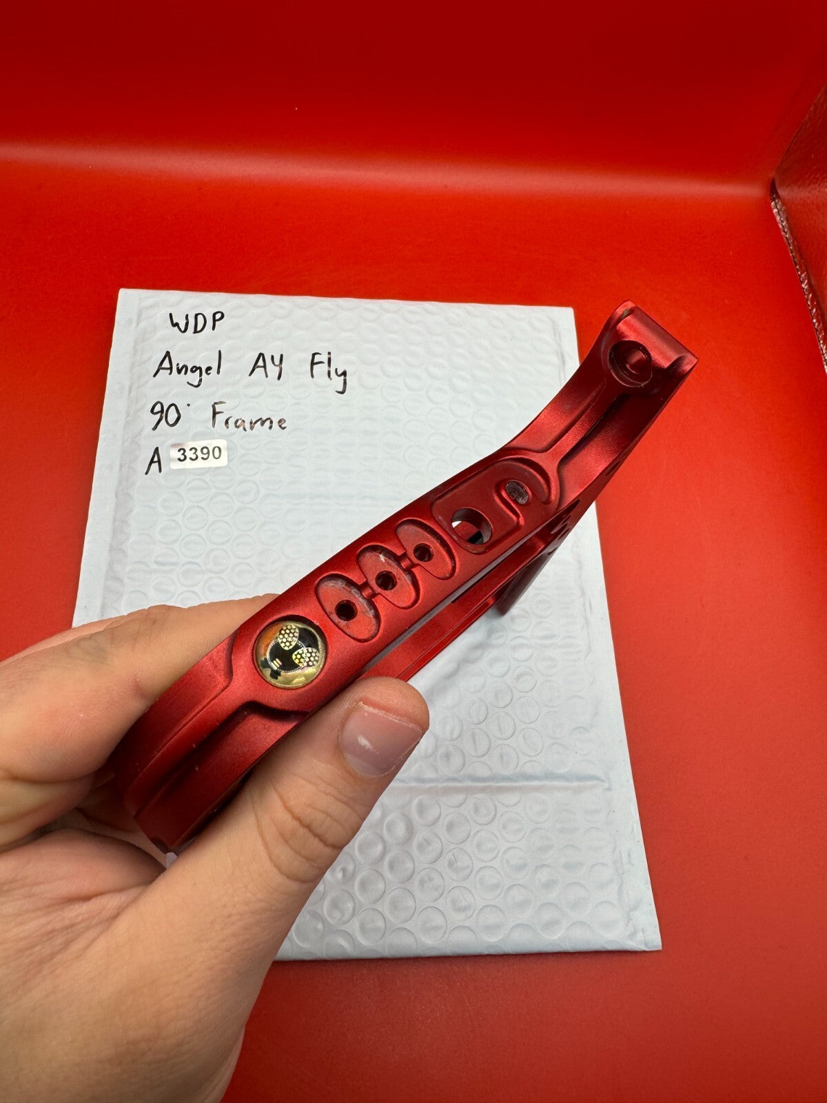 WDP Angel A4 Fly 90Â° Paintball Marker Frame - used paintball trigger frame - red anno