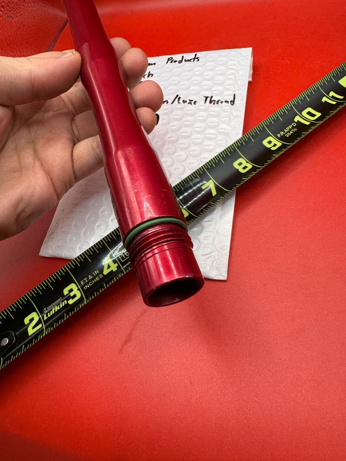 Custom Products 14 inch 689 Bore Impulse/Ion/Luxe Thread - used paintball barrel (one-piece) - red anno