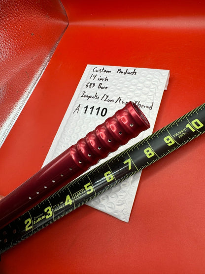 Custom Products 14 inch 689 Bore Impulse/Ion/Luxe Thread - used paintball barrel (one-piece) - red anno